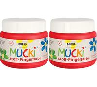 KREUL 28103 - Mucki pintura luminosa para dedos de tela, 150 ml en rojo, a base de agua, sin parabenos, sin gluten, sin lactosa y vegana (Paquete de 2)