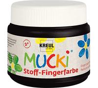 KREUL 28106-Pintura Luminosa para Dedos de Tela Mucki, 150 ml en Negro, a Base de Agua, sin parabenos, sin Gluten, sin lactosa y Vegana, Black, 150