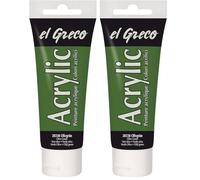 KREUL 28338 - El Greco Acrílico, tubo de 75 ml en verde oliva, pintura acrílica brillante de alta pigmentación en calidad de estudio, pintable como mantequilla, para pintura de empaste (Paquete de 2)