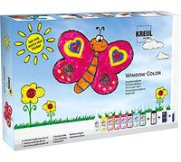 KREUL 42752-Set Ventanas Window, 8 Colores en frascos 80 ml, Negra para contornos, Pintura para Brillo Nocturno, láminas, Multicolor, 8 x 80 ml