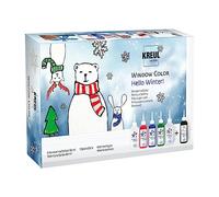 KREUL 42853 - Window Color Set Hello Winter, 6 x 80 ml pintura para ventanas, in ontorno negro, set completo con colores brillantes, purpurina y plantillas
