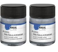 KREUL 77572 - Pintura acrílica bote de cristal plateado 50 ml Pintura a base de agua, opaca y cremosa con un glamuroso efecto metálico Se seca rápidamente y es resistente al agua (Paquete de 2)