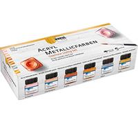 KREUL 77601 - Color Living Juego de 6 botes de pintura acrílica metalizada de 20 ml con 1 pincel Pintura cremosa de cobertura total con un glamuroso efecto metálico Secado rápido y resistencia al agua