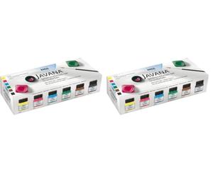 KREUL 81600 - Juego de pintura para seda Javana con 6 botes de pintura de vidrio de 20 ml, 1 tubo de guta de 20 ml y 1 pincel, para seda y tejidos ligeros Colores básicos (Paquete de 2)