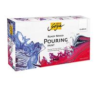 KREUL 87230 - SOLO GOYA Ready Mixed Pouring Set, pintura acrílica de vertido premezclada, 6 frascos de 80 ml cada uno en blanco, rojo carmín, magenta, azul cobalto, negro y azul zafiro