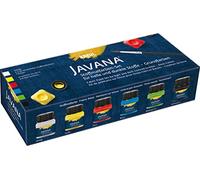 KREUL 90598 - Pintura Javana para tejidos claros y oscuros, juego de colores básicos, 6 x 20 ml de pintura y un pincel, pintura brillante con carácter impasto