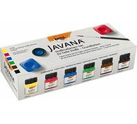KREUL 90600 - Javana Juego de 6 botes de 20 ml de pintura ligera para tela con 1 pincel Colores básicos brillantes Carácter cremoso Lavable después de la fijación