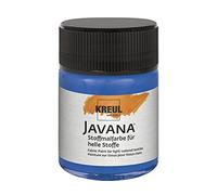 Kreul 91907 - Pintura Javana para tejidos claros, bote de 50 ml en azul real, pintura suave al agua de carácter cremoso, penetra profundamente en las fibras