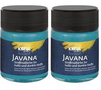 KREUL 91980 - Pintura Javana para tejidos claros y oscuros, bote 50 ml turquesa, color brillante al agua, carácter empastado, para estampar y estarcir (Paquete de 2)