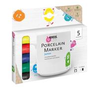 KREUL Hobby line 250111 China 16300-Pintor, Punta de Pincel Juego 5, en Amarillo, Rojo, Azul, Verde y Negro, para Pintar, cerámica, Metal, Vidrio, Porcelana, Multicolor, One Size