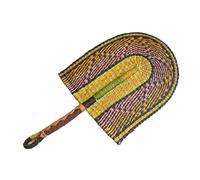 KRFVGYQNK Abanico de bambú tejido a mano, Straw Fan Hanging Wall Decor Multicolor Multiple Sizes Home Party Outdoor(Pink Yellow,Small size)
