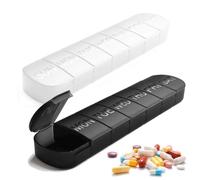 KRFWGUU 2 Piezas Pastillero Semanal De 7 Días,Toma Diario Con Botones,Caja De Pastillas De Viaje Duradera Y Portátil, Ideal Para Medicación Regular-Con 14 Compartimentos(Blanco Y Negro)