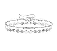 KRFY 925 Pulsera de Cadena de Clip de Plata Esterlina de Papel 14 K Chapado en Oro Blanco Sólido Corte Diamante Moneda Cadena Pulsera de Mujer Pulsera de Cuentas en Capas Ajustable para Niña