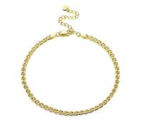 KRFY 925 Tobilleras para Mujer de Plata Esterlina 18 Quilates Chapado en Oro Blanco Sólido Talla Diamante Figaro Cubano Espiga Mariner Clip Eslabón Cadena Tobilleras para Mujer Joyería de Playa