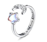 KRFY Anillo de Plata Esterlina 925 Ajustable para Mujeres y Niñas - Piedra Lunar, Opal, CZ - I Love You to The Moon&Back - Apilable, Nudillos, Promesa, Compromiso y Boda