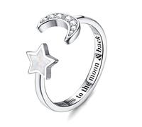 KRFY Anillo de Plata Esterlina 925 Mujeres Niñas Ajustable Piedra lunar Opal CZ Anillo Abierto I Love You to the Moon&Back Anillo Apilable Nudillos Prometen Anillo de Compromiso de Boda