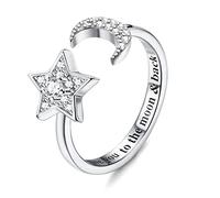 KRFY Anillo de Plata Esterlina 925 Mujeres Niñas Ajustable Piedra lunar Opal CZ Anillo Abierto I Love You to the Moon&Back Anillo Apilable Nudillos Prometen Anillo de Compromiso de Boda