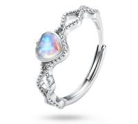 KRFY Anillo Plata de Ley 925 Mujer Anillo Piedra Luna Ajustable Chapado Oro Blanco Piedra Lunar Corazón Vintage Anillos de Plata Joyería Regalo