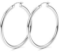 KRFY Chunky Pendientes Aro con Poste Plata de ley Pendientes Hipoalergénicos Chapado Oro Auténtico 14 Quilates Tamaño Disponible Pequeño Mediano Grande Pendientes de Aro Mujer 15/20/30/40/50/60/70mm