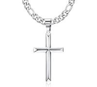 KRFY Colgante Cruz Plata de ley 925 con Cadena Figaro Corte Diamante Acero Inoxidable Collar con Colgante de Cruz de Borde Biselado Altamente Pulido Delicado Para Hombres Mujeres 46/51/56/61/66/76CM