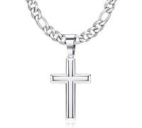 KRFY Colgante de Cruz de Plata de Ley 925 con Collar de Cadena Figaro de Corte de Diamante de Acero Inoxidable Delicado Collar con Colgante Cruz de Biselado Altamente Pulido para Hombre y Mujer