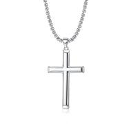 KRFY Collar con Colgante de Cruz de Borde Biselado Pulido de Plata de Ley 925 para Hombre y Mujer Collar de Cadena de Cruz Figaro de Corte de Diamante de Acero Inoxidable de 5 mm
