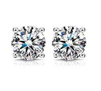 KRFY Moissanite Pendientes 1ct 2ct Corte Redondo Brillante D Color VVS1 Pendientes de Diamantes Creados 18 K Chapado en Oro Blanco Plata Esterlina Moissanite Pendientes con Respaldo de Silicona 7MM