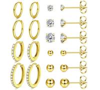 KRFY Pendientes de Acero Inoxidable para Mujeres y Niñas - Hipoalergénico, Ligero, Huggie, Aro y Pendientes Set CZ Pequeño Sleeper Cartílago para múltiples Piercings