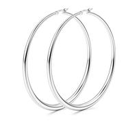 KRFY Pendientes de Aro Mujer Plata de ley 925 Pendientes Oro 18k Grandes Hipoalergénicos con Curvatura Gradual Pendientes de Aro de Oro Grueso Tubular Hueco Ligero 60/70 / 80 mm