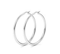 KRFY Pendientes de Aro Mujer Plata de ley 925 Pendientes Oro 18k Grandes Hipoalergénicos con Curvatura Gradual Pendientes de Aro de Oro Grueso Tubular Hueco Ligero 60/70 / 80 mm