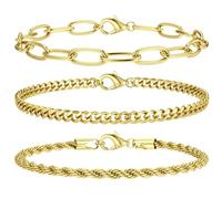 KRFY Pulsera Mujer Juego de Pulseras Chapadas en Oro de 14 Quilates Pulsera Twist Figaro Cuban Conjunto de Apilables Pulseras para Mujer Oro