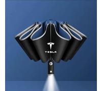 KRHINO Paraguas Plegables para Tesla, Paraguas de Lluvia Plegable de Fibra de Poliéster Iluminación LED Tira Reflectante Ten BonePortable Paraguas Automático A Prueba de Viento Autopartes,-Blue