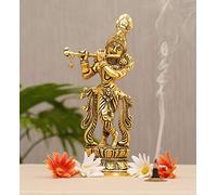 KridayKraft Estatua de metal del Señor Krishna, Krishna Murti tocando flauta para Pooja del templo, decora tu hogar, oficina y regala a tus familiares, figuras de exhibición, ídolo religioso, artículo