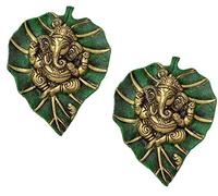 Kridaykraft Ganesh Ji - Estatua decorativa de metal, diseño de hojas de pan, multicolor (verde)