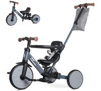 KRIDDO Triciclo Evolutivo 6 en 1 para Niños de 18 Meses a 5 Años - con Barra de Empuje, Triciclo y Bicicleta con o sin Pedales, Arnés de 3 Puntos, Bolsa de Almacenamiento, Gris