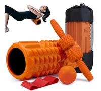 Krightlink Juego de rodillos de espuma 5 en 1, barra de rodillo de masaje, bola de masaje, banda de resistencia para masaje muscular profundo, liberación de puntos de activación, pilates, yoga