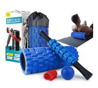 Krightlink Juego de rodillos de espuma 5 en 1 para masaje muscular de tejido profundo, punto de activación de alta densidad, rodillo de espuma patentado, rodillo de masaje, bola de masaje, banda de