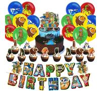 Krilucly Decoración para fiestas de cumpleaños con temática de Tung Sahur, pancartas, globos, Topper para cupcakes, Happy Birthday Decoraciones, brainrot cumpleaños, decoraciones cumpleaños brainrot