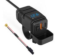 Kriogor Cargador Motocicleta, Tipo C PD y QC3.0 Toma USB Coche 12V/24V Impermeable Con Interruptor y Voltímetro LED Para SUV Marino Barcos (Azul: USB+Tipo C)
