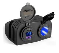 Kriogor Cargador USB 12 V Motocicleta + 15A/12V Zócalo del encendedor de cigarrillos, Tipo C PD y QC3.0 Toma USB Coche Impermeable con Interruptor y Voltímetro LED Indicador para SUV Marino Barcos