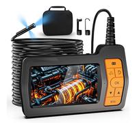 Kriogor Endoscopio Industrial de Triple Lente, Cable de 15m de Serpiente Flexible con 8 más 2 Luces LED, 5" Pantalla IPS Cámara de Inspección, 1080P Cámara Inspección Tuberias para Auto, Fontanería