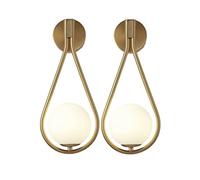 KRIPINC Aplique Pared Interior LED Bola Vidrio 5W, Aplique de Pared Globo, Lamparas Retro Vintage para Salon, Dormitorio, Mesita de Noche, Pasillo, Escaleras (Dorado x2)