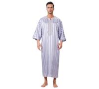 KRIPINC Chilaba Hombre Rayas Plateadas, Abaya Hombre Bordada, Kaftan Hombre, Jalaba Hombre Marroquí, Bata Hombre Musulmana, Ropa Musulmana Hombre, Ropa de Oración Islámico Árabe para Ramadán (XL)