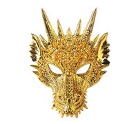 Kripyery Dralf - Disfraz de cosplay para adultos, accesorio para la cabeza, máscara de Halloween, dragón chino azul, máscaras de espuma de goma, rey dragón, mitología, dorado