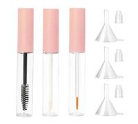 Kripyery Juego de 3 tubos vacíos de máscara de pestañas de 10 ml, botellas de viaje a prueba de fugas, botellas dispensadoras de bricolaje con embudo y arandela para brillo de labios, rímel y pestañas