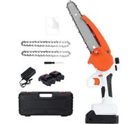 Kripyery Motosierra inalámbrica, bloqueo de seguridad sin escobillas de 8 pulgadas, portátil, con 2 baterías de 2000 mAh y cadenas para cortar ramas de madera, jardín, árbol de jardín, troncos