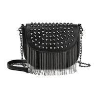 Kris Anna Remaches Mini Bolso de Bandolera con Cadena Flecos para Mujer Negro