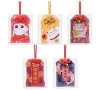 KRISFD Amuletos de suerte 5 piezas omamori bolsa colgante bendición tradicional japonesa para salud, amor y carrera