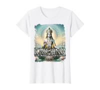 Krishna Hindú Dios Indio Mitología Iluminación Espiritual Camiseta gráfica económica, Mujer, Blanco, M
