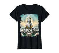 Krishna Hindú Dios Indio Mitología Iluminación Espiritual Camiseta gráfica económica, Mujer, Negro, XL